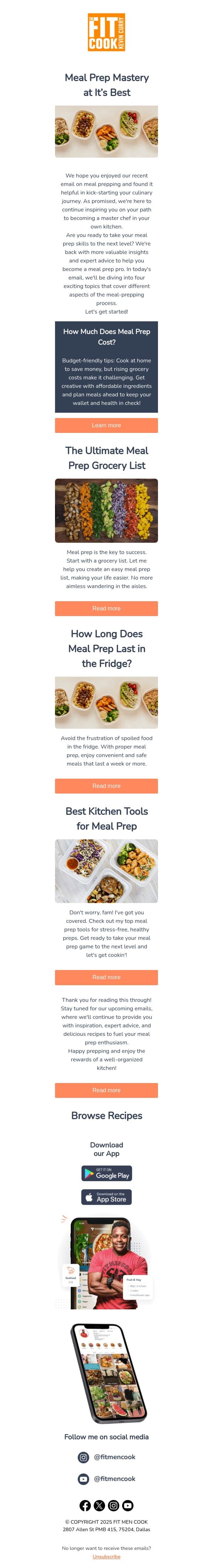 Maximize Your Meal Prep Game with Tips & Tricks email from Fit Men Cook screenshot