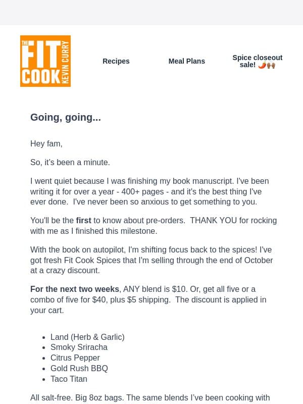 I owe you an explanation email from Fit Men Cook