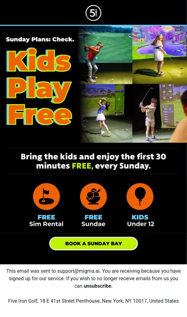 FREE Fun on Sundays π email from Five Iron Golf screenshot