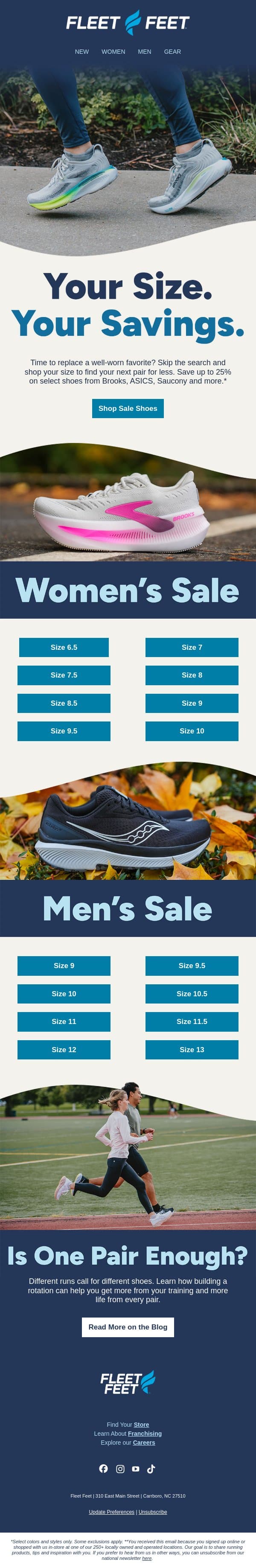 New season, new markdowns. Let’s go! email from Fleet Feet screenshot