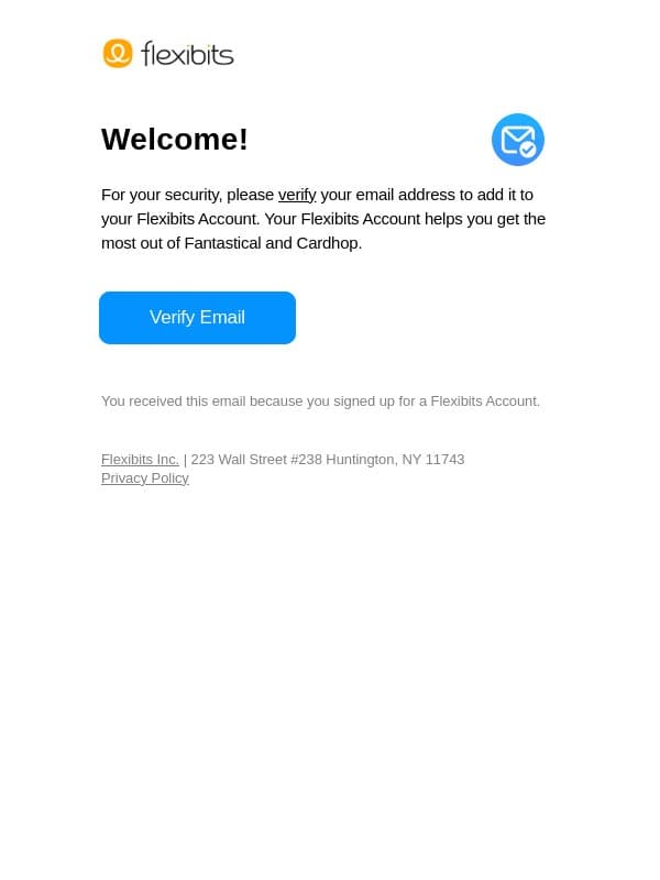 Verify your Flexibits Account email from Flexibits screenshot