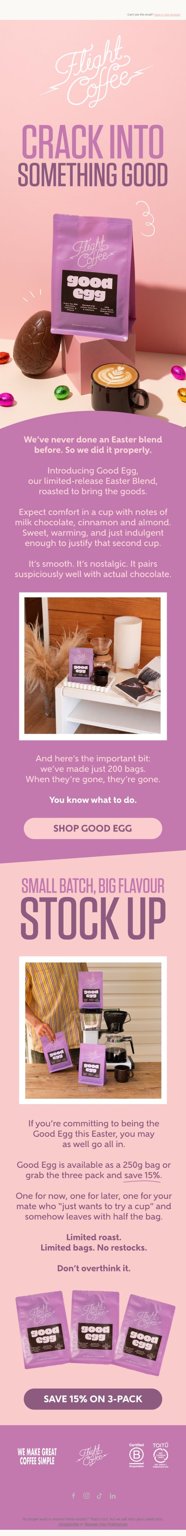 Be a Good Egg 🥚 email from Flight Coffee screenshot