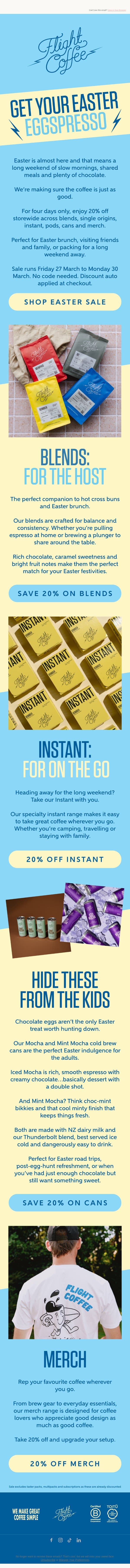 20% off your long weekend coffee supply 🐣 email from Flight Coffee screenshot