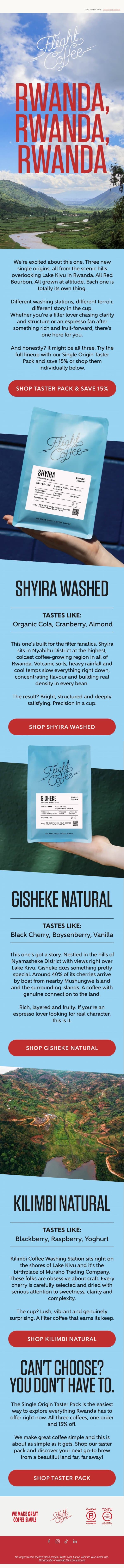Three new Rwanda single origins have landed βοΈπ·πΌ email from Flight Coffee screenshot