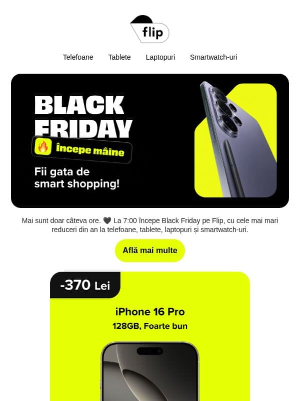 🚀 Tic-tac! Black Friday pe Flip începe în câteva ore! email from Flip