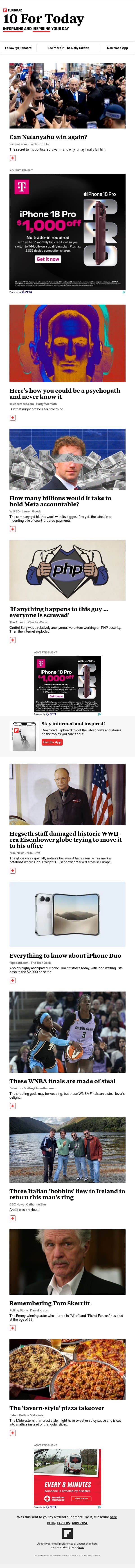 Can Netanyahu win again? email from Flipboard screenshot