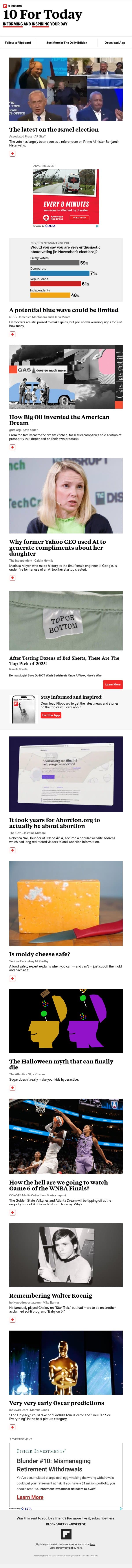 The latest on the Israel election email from Flipboard screenshot