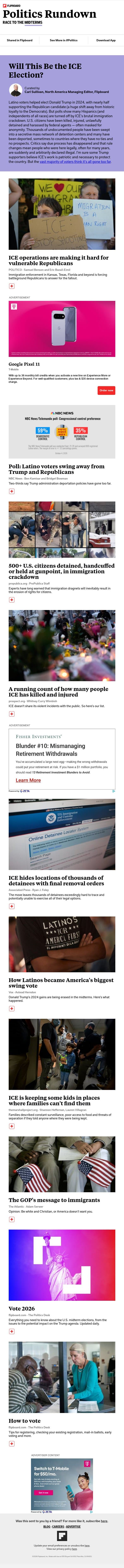 Will ICE actions sink the GOP in the midterms? email from Flipboard screenshot