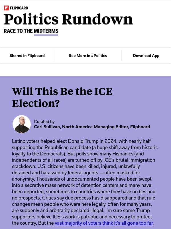 Will ICE actions sink the GOP in the midterms? email from Flipboard