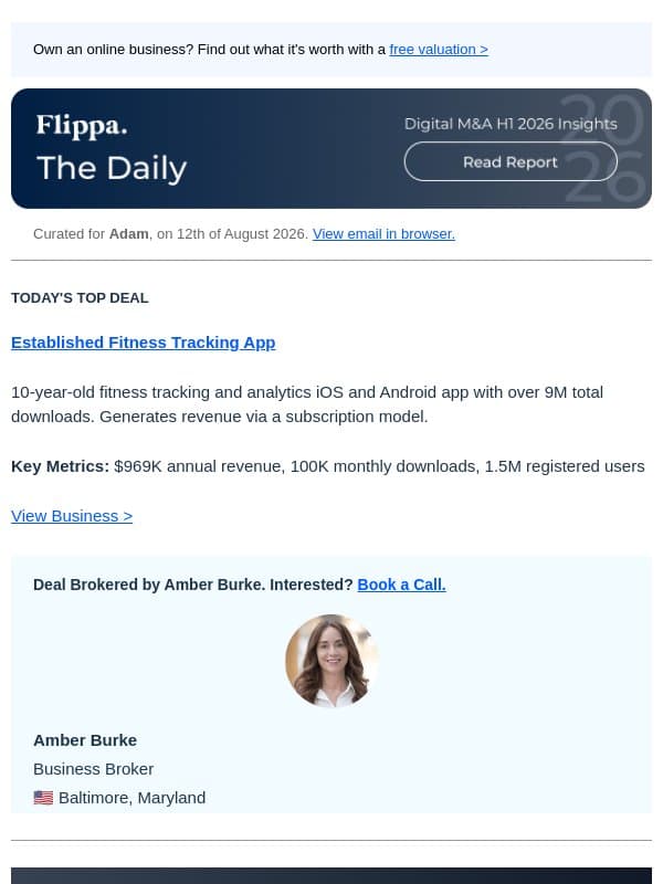 1.5M Users Fitness Tracking App + 62% Margin Fashion Brand + 7-Yr Hangover Prevention Brand email from Flippa