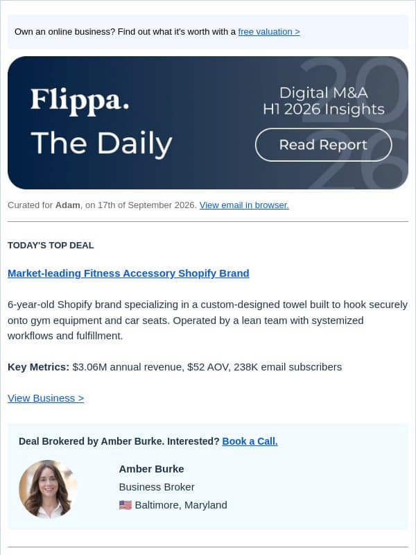 $3.06M Fitness Brand + $4.8K MRR Website Conversion SaaS + 54% Margin Puzzle KDP Portfolio + 4.5-Star Multi-product Shop email from Flippa