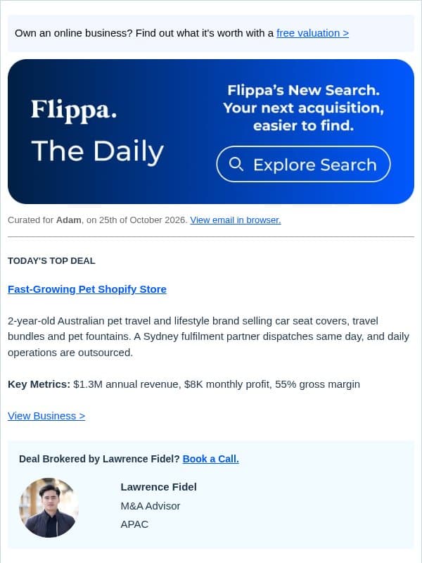 $1.3M Pet Shopify Store + 25K-Sub Auto YouTube Channel email from Flippa