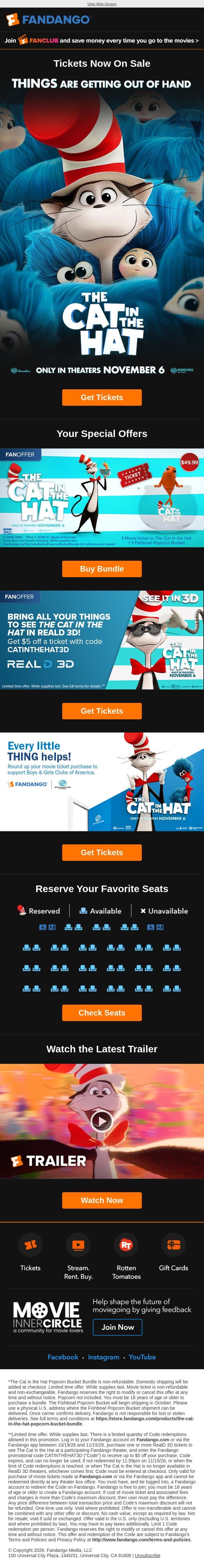 Get Tickets: The Cat in the Hat email from Flixster screenshot