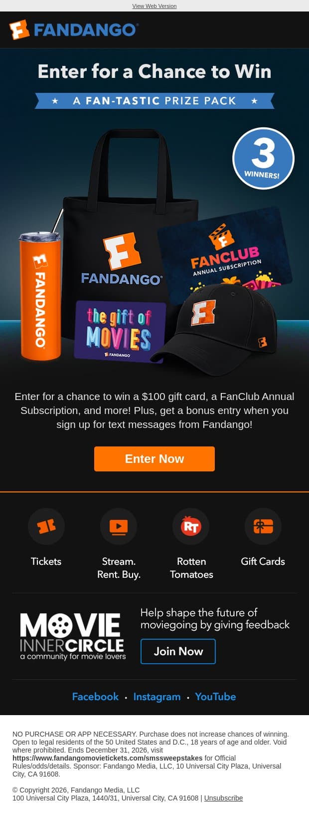 Enter for a Chance to Win email from Flixster screenshot