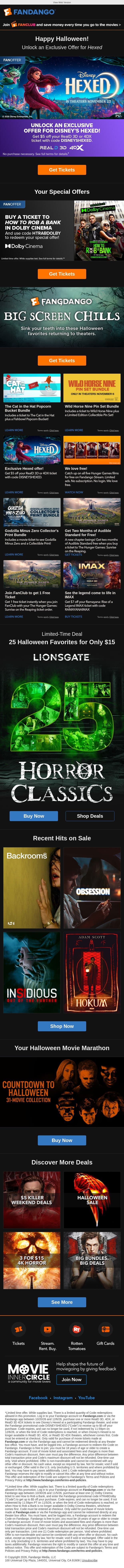 Your Halloween Weekend Movie Deals email from Flixster screenshot