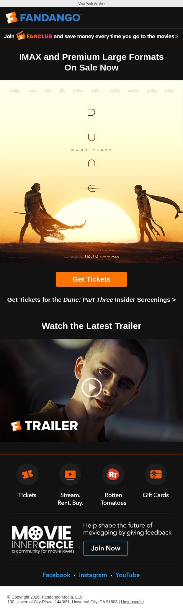 Experience Dune: Part Three email from Flixster screenshot