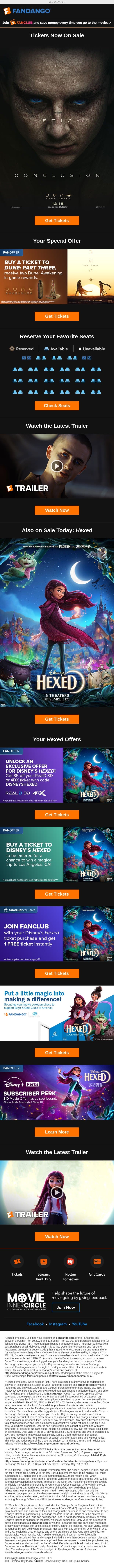 Tickets Now on Sale email from Flixster screenshot