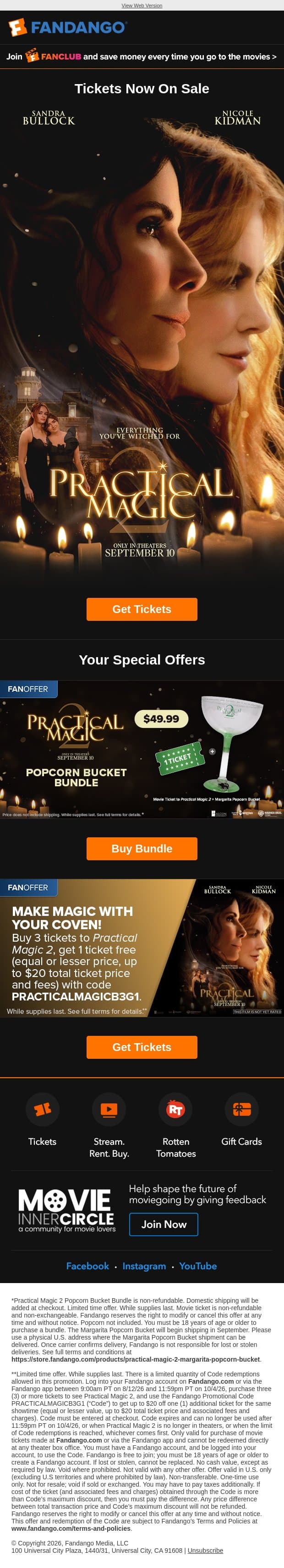 Get Tickets for Practical Magic 2 email from Flixster screenshot