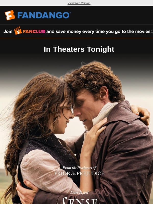 In Theaters Tonight: Sense and Sensibility email from Flixster