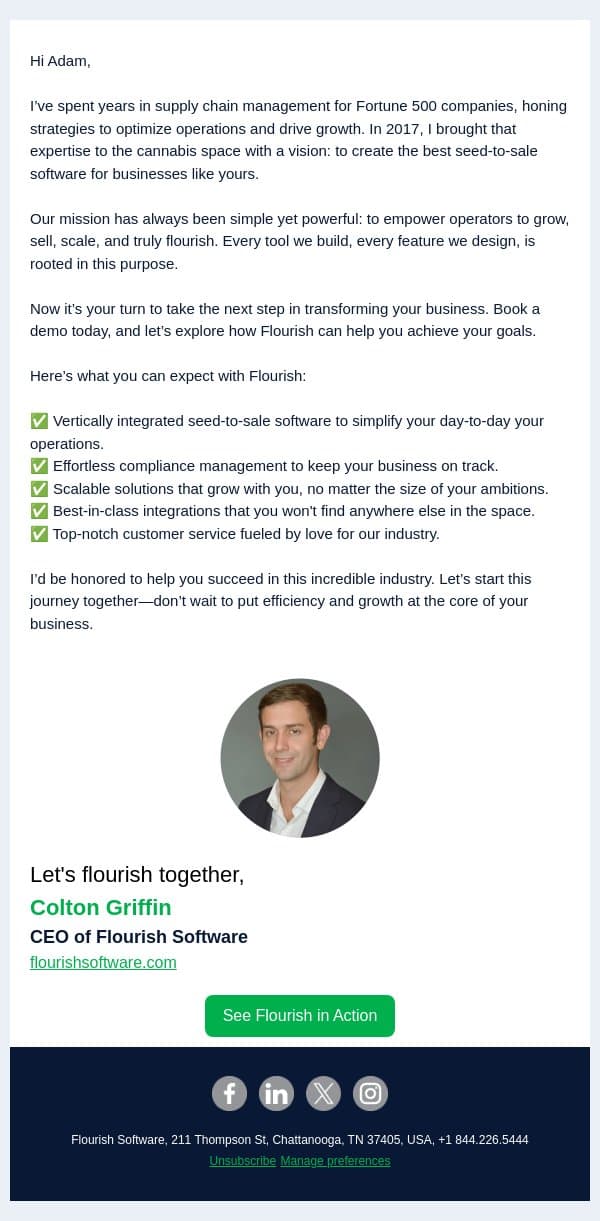 My Personal Invitation to Flourish email from Flourish Software screenshot
