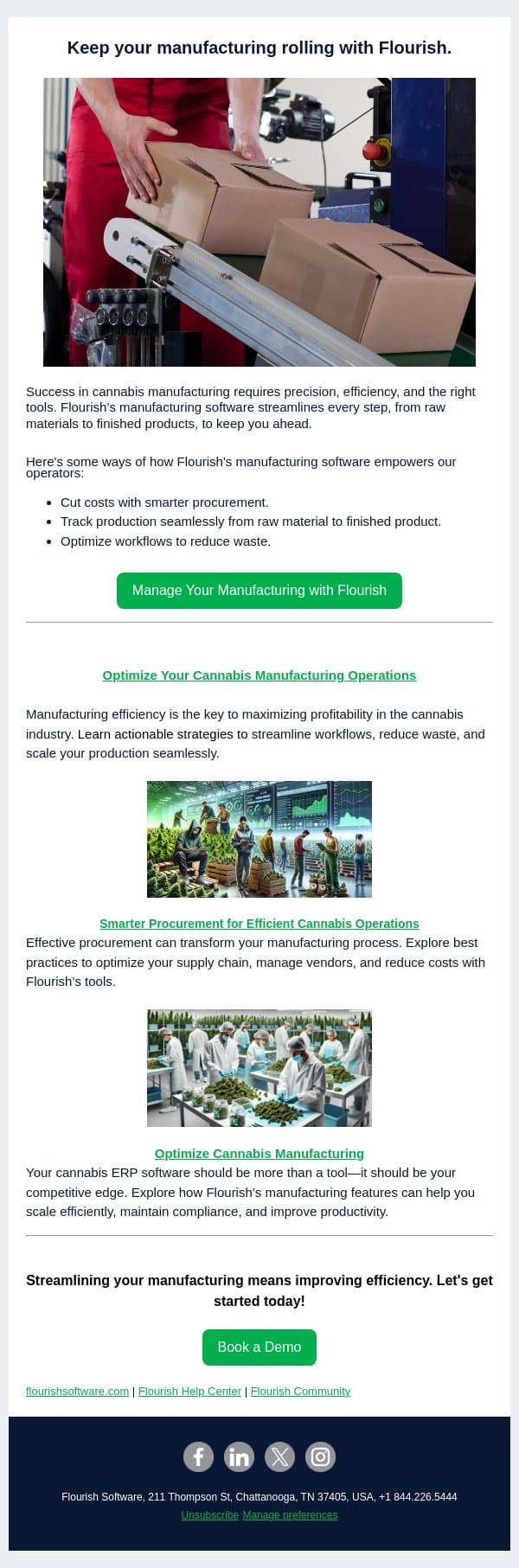 Perfect Your Cannabis Processing 🏠email from Flourish Software screenshot