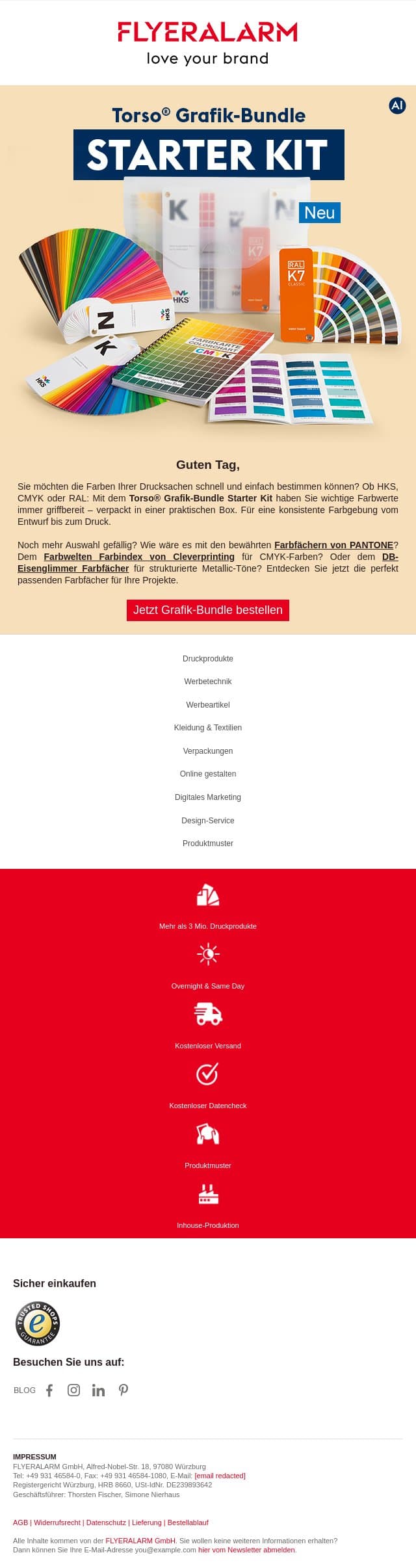 Torso® Grafik-Bundle Starter Kit email from Flyeralarm screenshot