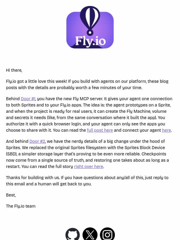 New from Fly.io email from Fly.io