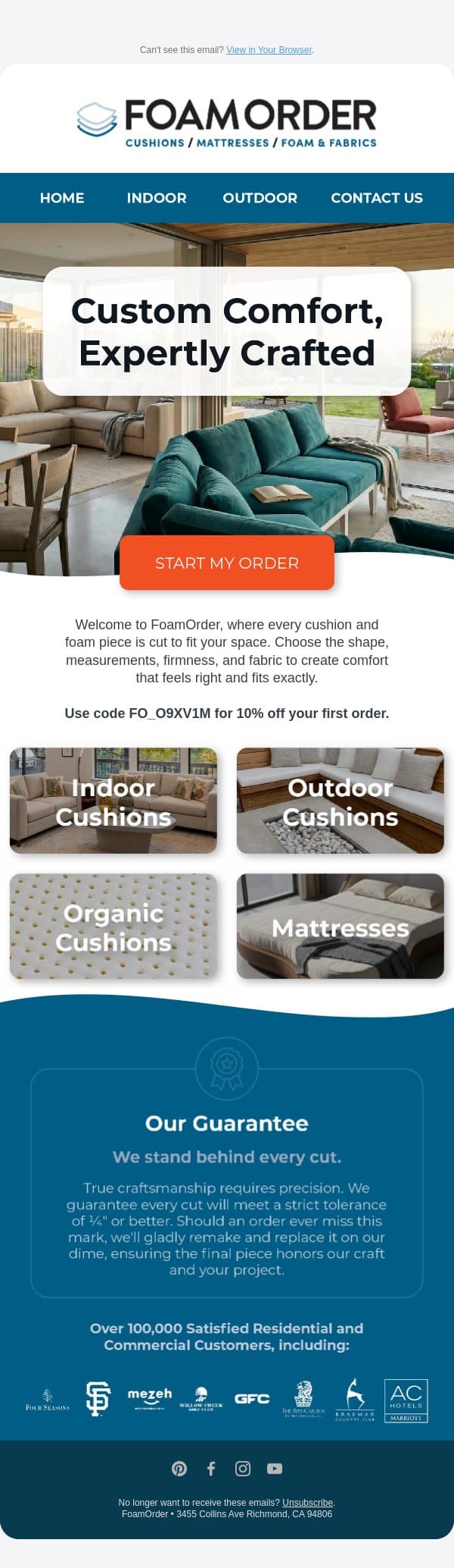 Welcome To Made-To-Order Comfort email from FoamOrder screenshot