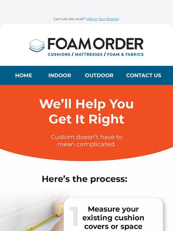 Customizing Your Order Easy email from FoamOrder