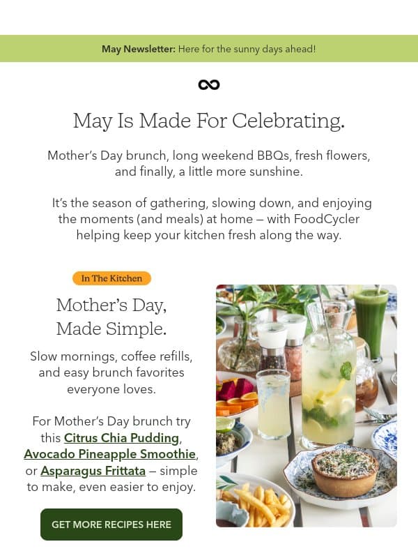 Mother’s Day brunch, BBQ season & the perfect kitchen gift 🌼 email from Food Cycler