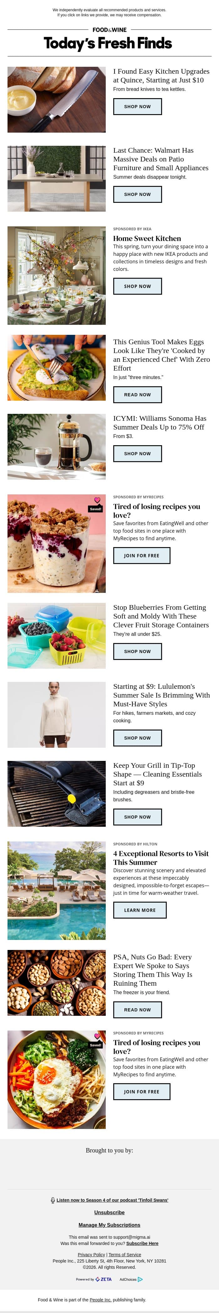 Run! Summer Deals on Patio and Kitchen Finds End Tonight email from Food & Wine screenshot