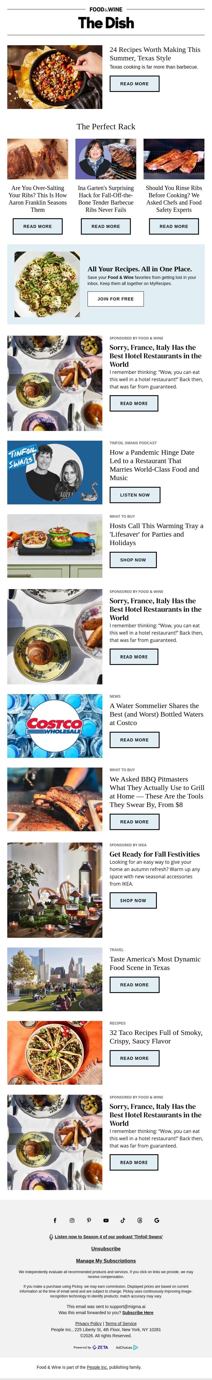 24 Recipes Worth Making This Summer, Texas Style email from Food & Wine screenshot