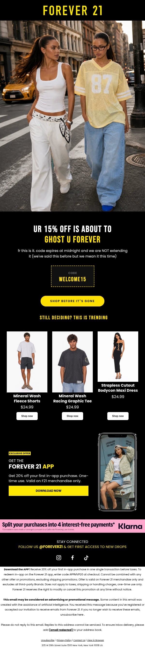Your 15% off expires soon! But first, what's your vibe? ๐ email from Forever 21 screenshot