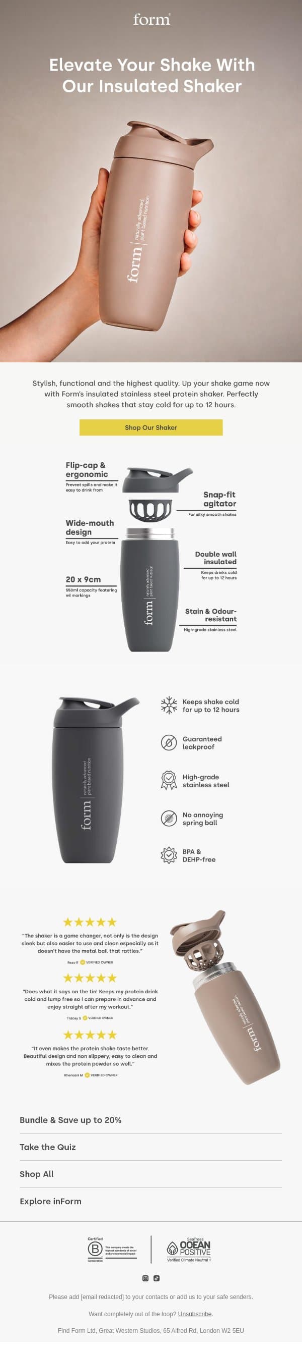 Form - Elevate Your Shake With Our Stainless Steel Insulated Shaker 🧊 email from Form Nutrition screenshot