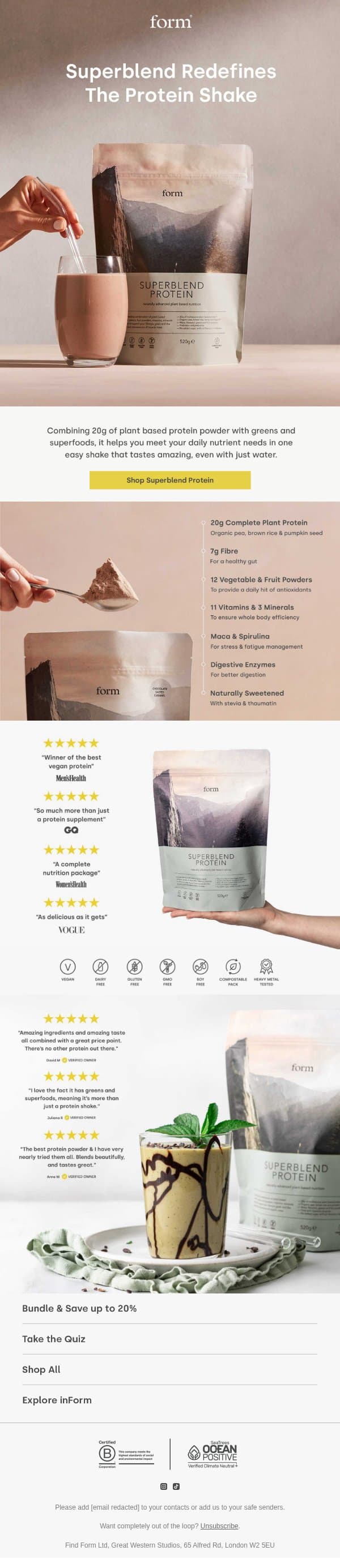 Form - Superblend: Redefining The Protein Shake 🌱 email from Form Nutrition screenshot