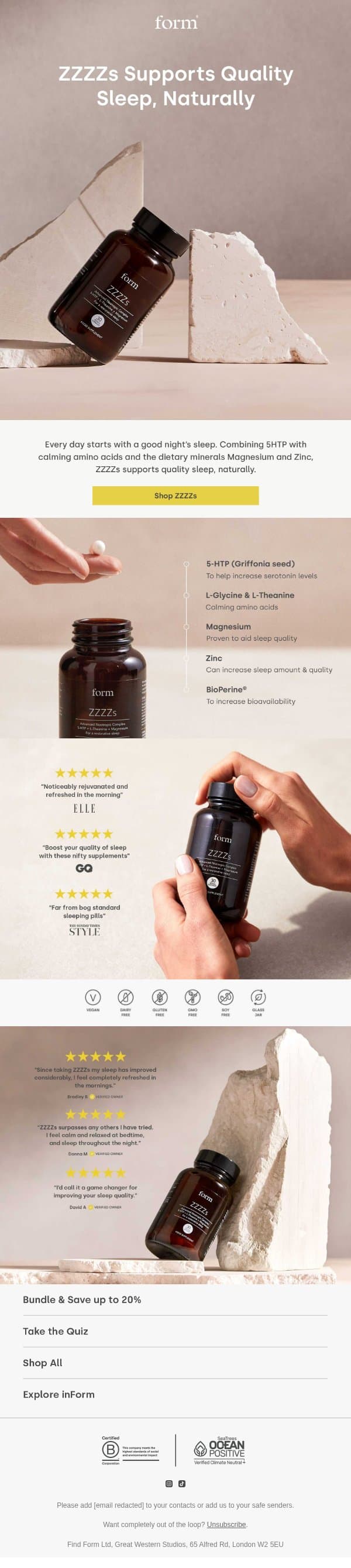 Form - ZZZZs Supports Quality Sleep, Naturally š“ email from Form Nutrition screenshot