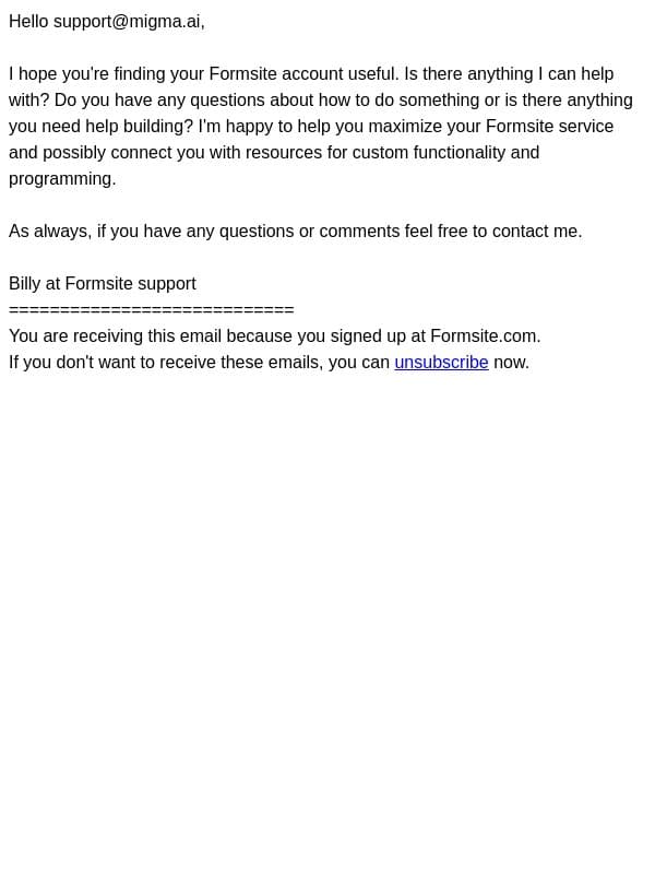 Getting more from Formsite email from Formsite screenshot