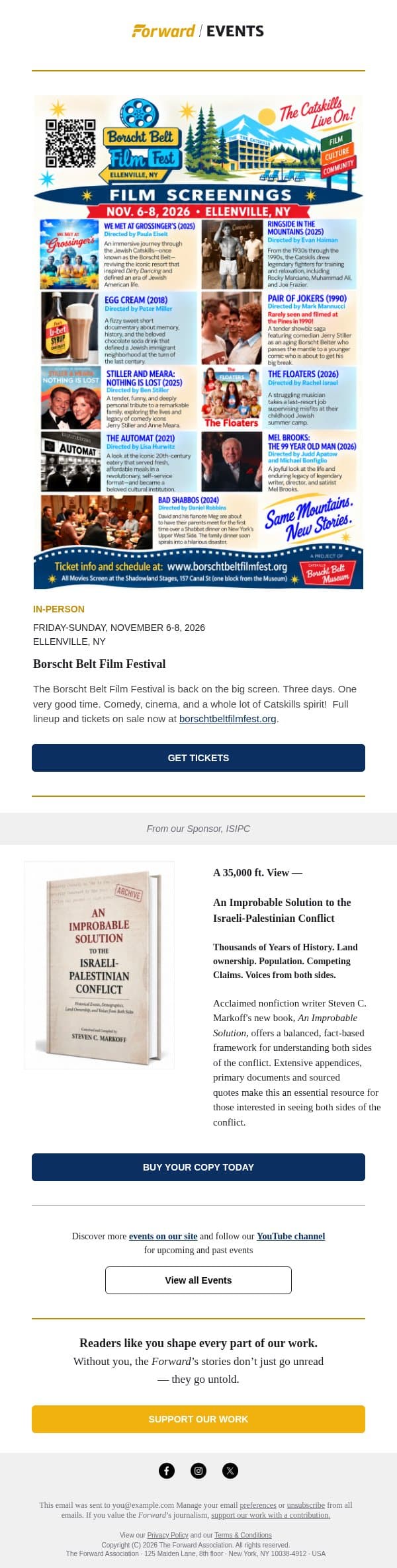 The Borscht Belt Film Festival Opens Nov 6 email from Forward screenshot