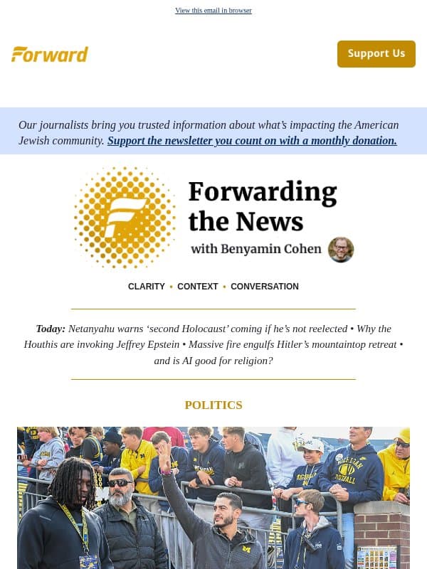 Trump: Michigan Jews who support El-Sayed ‘should be ashamed of themselves’ email from Forward