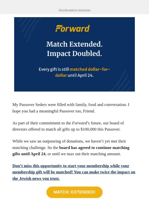 2X match: Extended! Don’t miss out email from Forward