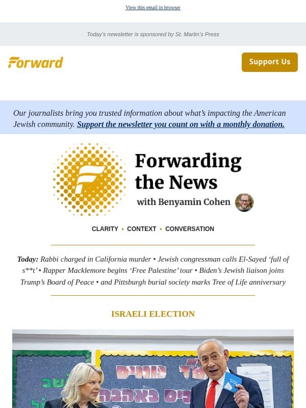 Israelis vote today on their future: Will they move beyond Netanyahu or stick with what they know? email from Forward