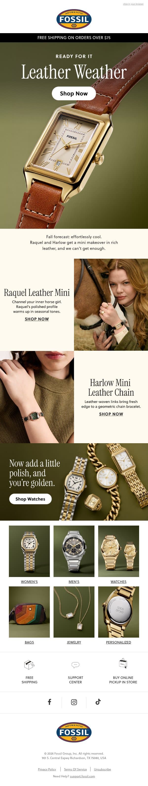 Everything's better in leather email from Fossil screenshot