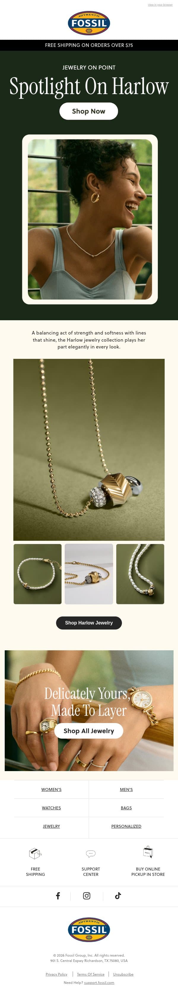 Inside: New Jewelry ✨ email from Fossil screenshot