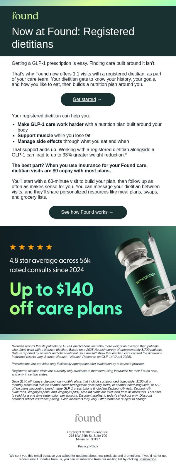 What's missing from most GLP-1 care? email from Found screenshot