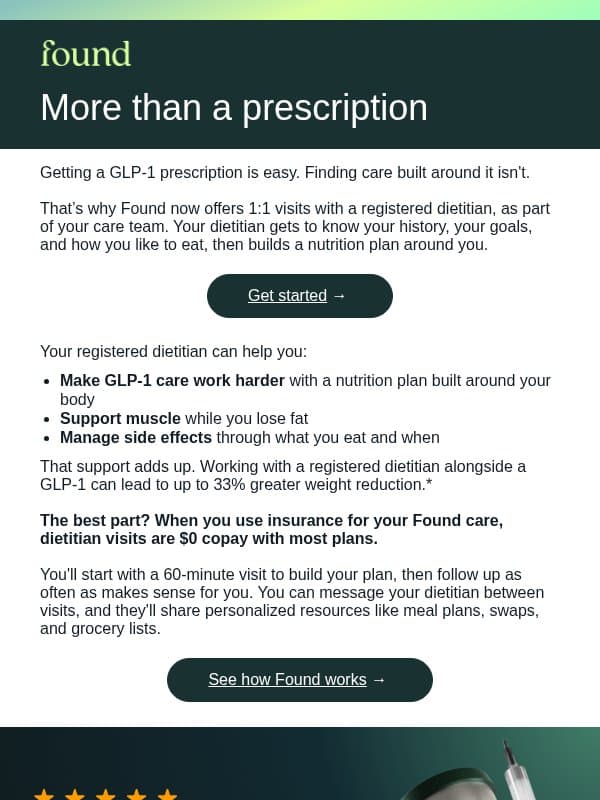 New at Found: Registered dietitians email from Found