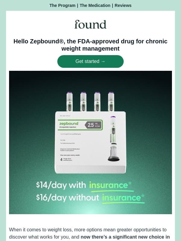 Zepbound® - Affordable FDA-Approved Treatment from $14/Day email from Found