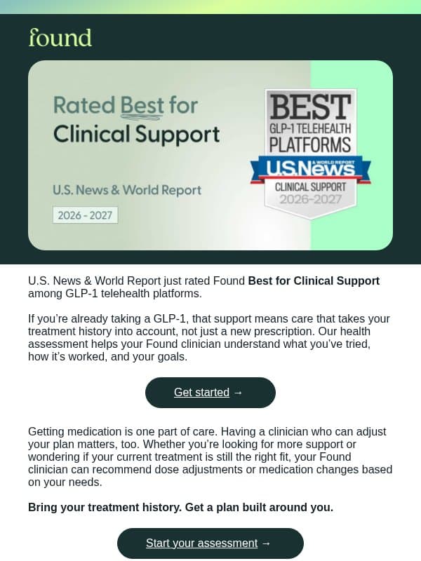 Switching GLP-1 providers? Found stands out for clinical support email from Found