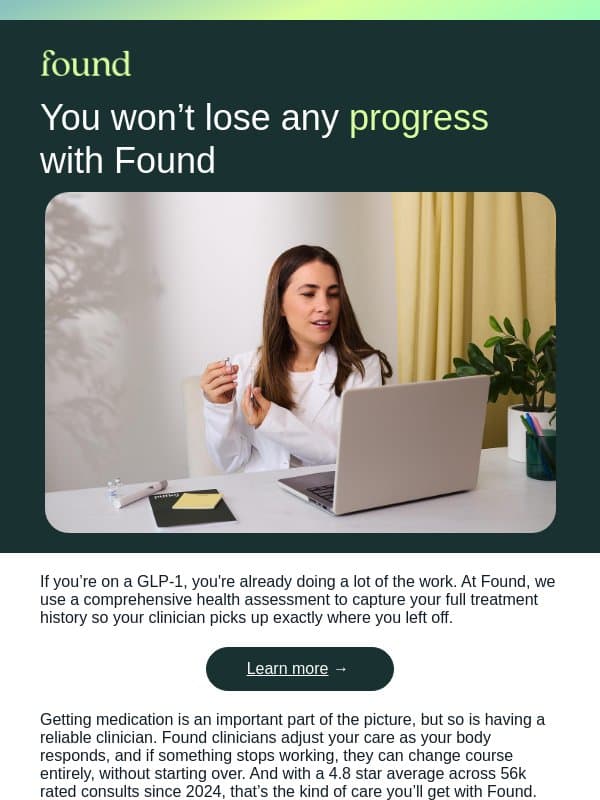 Your GLP-1 journey doesn't reset with Found email from Found