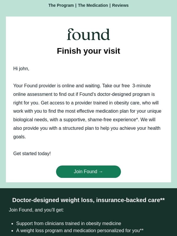 Your provider is waiting: this only takes a couple of minutes! email from Found