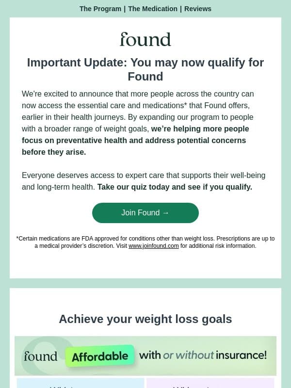 Important Update: Your eligibility for Found may have changed email from Found
